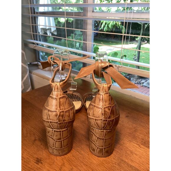 Alexandre Birman Clarita Beige Nude Croc Block Heel Sandal Ankle Wrap 40.5  9.5 - Picture 4 of 9